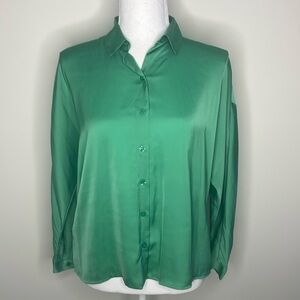 LOFT Green Long Sleeve Boxy Button Down Shirt